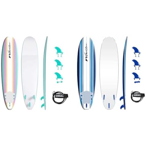 WAVESTORM Classic 8ft and 7ft Soft Top Foam Surfboards Beginner All Level Surfer Sets with Accessories Leash and Fins Cover
