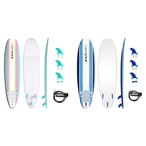 WAVESTORM Classic 8ft and 7ft Soft Top Foam Surfboards Beginner All Level Surfer Sets with Accessories Leash and Fins