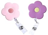 2 Pcs Pink & Purple Cute Badge Reels Retractable with Alligator Clip, Nurse ID Badge Holder Flowers Keys...