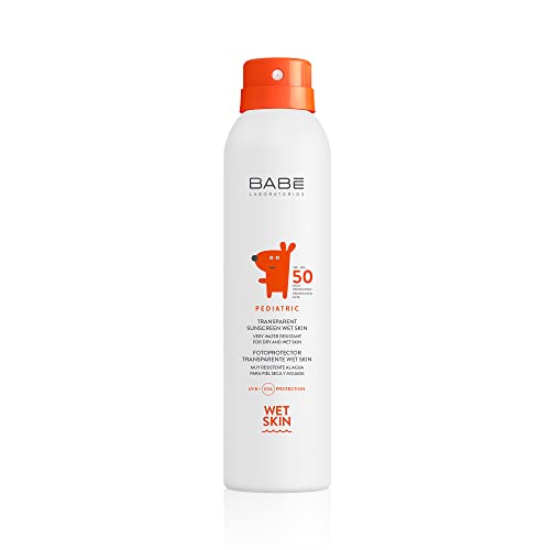 Laboratoria Babé - Pediatric Fotoprotector Wet Skin Spf 50, Fotoprotector Dzieci, Delikatna skóra, Ochrona przeciwsłoneczna, Spray Fotoprotector 50, Very Water Resistant, Przezroczysty, 200 mililitrów