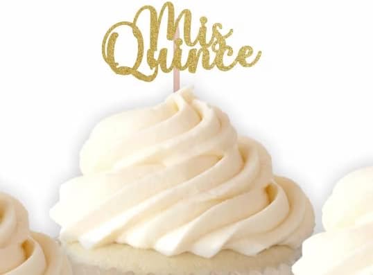 Mis Quince - Decoración para cupcakes, fiesta de quinceañera, 15 palillos de comida, fiesta de cumpleaños 15, magdalena de quinceañera, magdalena 15