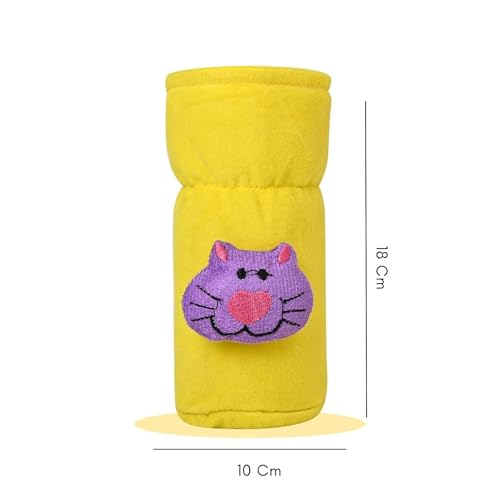 Image of Soft Plush Stretchable Baby Feeding Bottle Cover Easy to Hold Strap with Cute Animated Cartoon| Suitable for 60-125 Ml Feeding Bottle (Cream-Yellow)