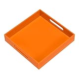 KEVLANG Orange Sturdy Acrylic Serving Tray with Handles-10x10Inch-Serving Coffee,Food,Breakfast,Butler-Kitchen Countertop Tray-Makeup Drawer Organizer-Vanity Table,Ottoman Tray-Decorative Tray