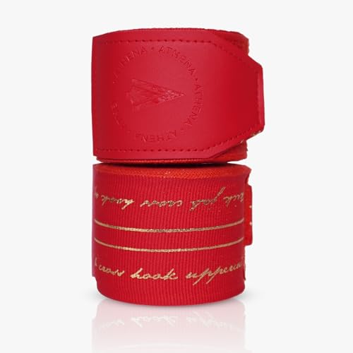 Women's Hand Wrap Boxing Wraps Muay Thai Kickboxing and MMA, Athena Nerio Handwrap Red & Gold 4.5m 180" Length