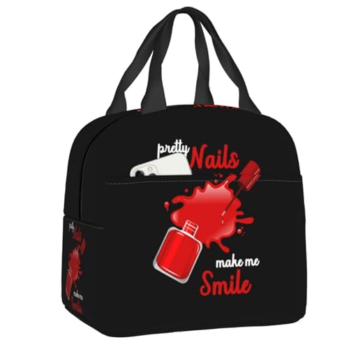 HFDGFJKKL Rucksack Custom Pretty Nails Make Me Smile Isoliertes Mittagessen für Frauen Nagellack Thermal Cooler Mittagessen Tote Kinder Schule Kinder Halloween und Weihnachtsgeschenke