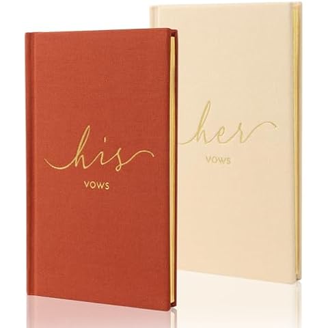 Wedding Vow Books With Gold Foil Lettering, Hard Cover His and Hers Vow Books, Canvas Linen Foil Embossed Wedding Ceremony Vow Books - A Beautiful Addition For The Wedding Day, 56 Pages, 5.9" X 3.9" Cover