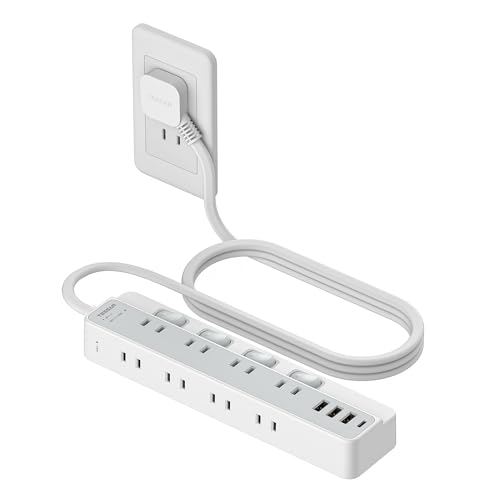 TESSAN 電源タップ 延長コード 2m 薄型プラグ たこあし コンセント usb付き テーブルタップ 8個AC口 1個Type-Cと3個Type-Aポート タコ足配線 隙間 蛸足コンセント 分岐 4つ個別スイッチと4つ常時通電付き 省エネ ほこりシャッター 雷ガード 壁掛け/卓上に ホワイト
