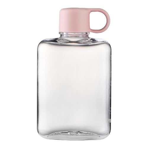 Flat Water Bottle Free Leakproof Water Cups Clear Drinking Cup Girls Water Bottle 360ml for Fitness Camping Water Container, Pink