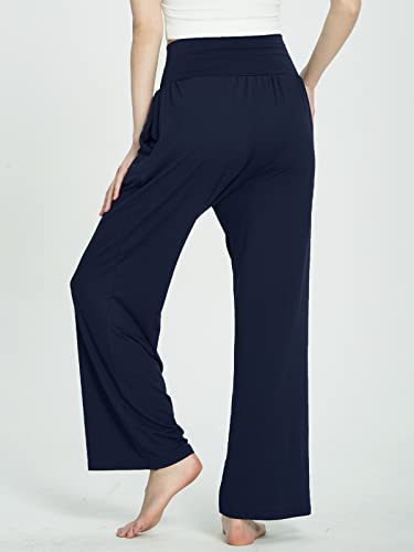 Jenkoon Women's Comfy Casual Pants Wide Leg Lounge Pants Flowy Palazzo Pants Workout Athletic Pants With Pockets(Navy,M) #TOP3