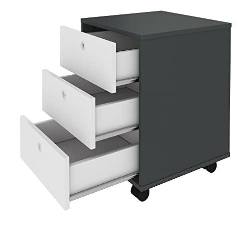 Gaveteiro Organizador com Rodinhas 3 Gavetas Cinza com Branco New Artany