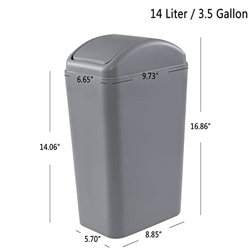 Image of Anbers 12 L /3.2 Gallon Slim Trash Can with Swing Cover, Small Plastic Lidded Garbage Can, Grey, F