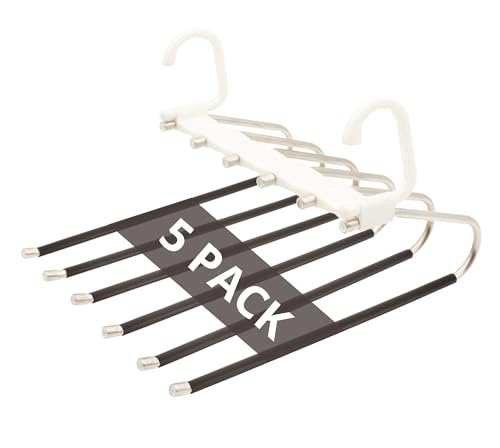 Set 5 Grucce Pantaloni Salvaspazio 6 in 1 – Appendini Armadio in Acciaio Inox Resistenti, Antiscivolo e Multifunzionali per Jeans, Pantaloni e Sciarpe – Ordine Perfetto in Poco Spazio - LORI HOME