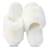 Rosoz Women's Soft Plush Fuzzy Slippers Memory Foam Anti-Skid Sole House Shoes Indoor Outdoor Open Toe Sandals