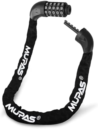 Fahrradschloss, Kettenschloss, 5 Zahlen Code, gehärtete kette (Schwarz) | 6 mm starke Kette aus gehärtetem Stahl sorgt für Sicherheit,5-stelliges Zahlen,Geeignet für Fahrrad,E-Bike