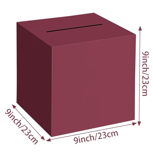 Image of Hooqict Burgundy Card Box with Slot 9.1 inch Money Gift Card Box for Graduation, Wedding, Reception, Party, Birthday, Retirement, Raffle Box Envelope Ticket Holder