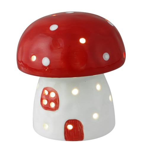 Lámpara de mesa nocturna seta cerámica roja pequeña miniatura 1