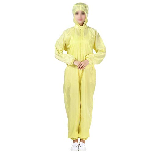 SHANGLY Reusable Protective Coveralls with Hood Anti-Static Liquid and Particle Protection Workwear,Yellow,L