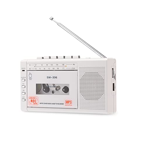 Portable Cassette Player and Recorder, Cassette to MP3 Digital Converter, Support USB and Micro SD Card, AM/FM Radio Tape Walkman, Build-in Speaker and Microphone Powered by AC and AA Battery