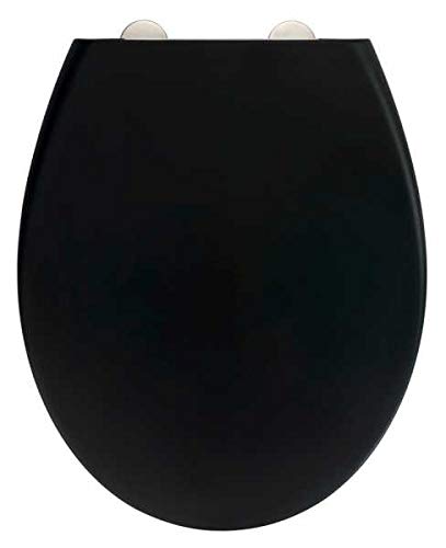 WENKO Premium wc-bril Ikaria zwart mat, toiletbril met softclosemechanisme voor zacht sluiten, soft-touch-effect, Fix-Clip hygiënische bevestiging, van antibacteriële duroplast, 37,5 x 44,5 cm