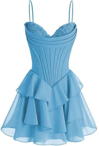 YMSHA Sweetheart Tiered Short Homecoming Dresses for Teens Lace Chiffon Prom Dress Cocktail Party Dress YMS275