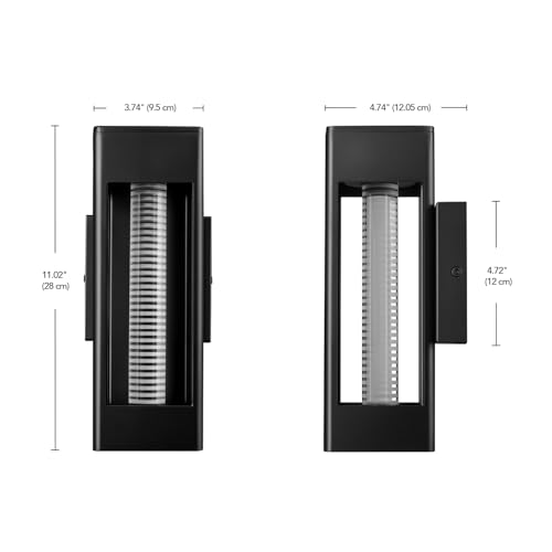 Image of Globe Electric 11W LED Integrated Outdoor Wall Sconce, Matte Black, Horizontal Etched Glass, Downlight, Dimmable, 2700K, 600 Lumens, 90 CRI, Front Patio, Exterior Lighting for House
