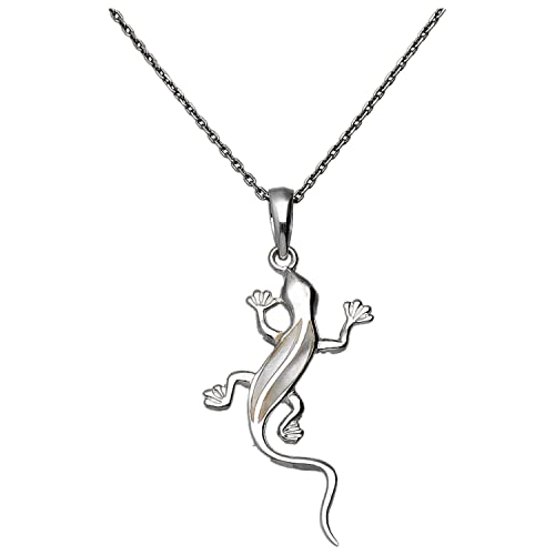 Générique Pendentif lézard salamandre nacre blanche et en argent 925 millième.
