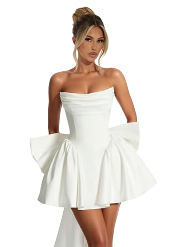 Strapless Short Homecoming Dresses with Bow Cowl Neck Cocktail Dress Hi015