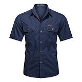 Design Classique：Cette chemise homme à manches courtes est dotée d'une patte de boutonnage et de 2 poches poitrine. Elle arbore un col montant classique et une coupe ajustée qui mettra votre silhouette en valeur, pour un style à la fois raffiné et moderne.