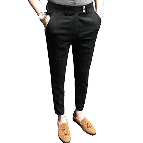 DGHM-JLMY Men's Slim Casual Trousers British Cropped Pants Stretch Cropped Skinny Pants Business Pants Ankle Dress