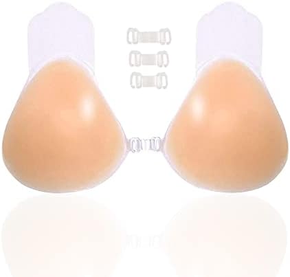 Unloshe Adhesive Bra Strapless Sticky Push Up Bra Reusable Silicone Invisible Lifting Bra, Backless Bra for Women (Skin Tone,D)