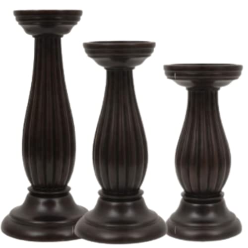 Pedestal Candle Holders - Mango Wood Candle Holder - Pillar Candle Holders - 3 Piece Candle Holder - Fireplace Candle Holder - Wooden Candle Holder - Fire Place Decorator - Candle Pedestal Display #TOP5