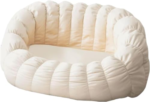 XANAYXWJ Puf Gigante con Relleno de partículas EPS, Tumbona Perezosa, puf Ultra Suave, sofá Perezoso, Cama para Perro Humano, Funda extraíble y Lavable a máquina, Color Blanco