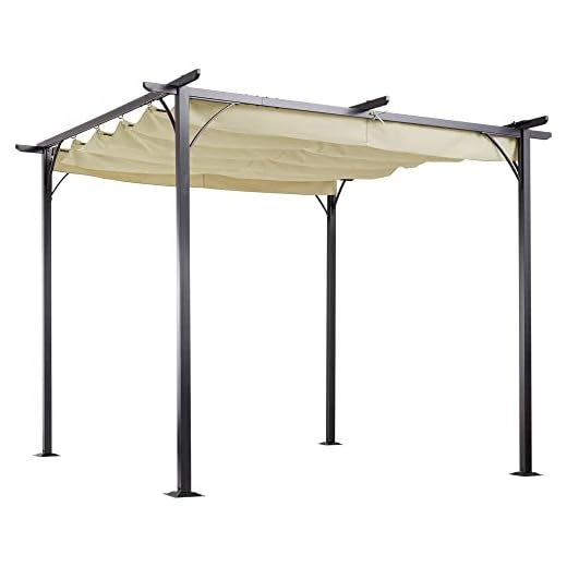 Outsunny 10' x 10' Patio Retractable Pergola Canopy, Backyard Shade Shelter for Deck, Porch Party, Garden, Grill Gazebo, Beige