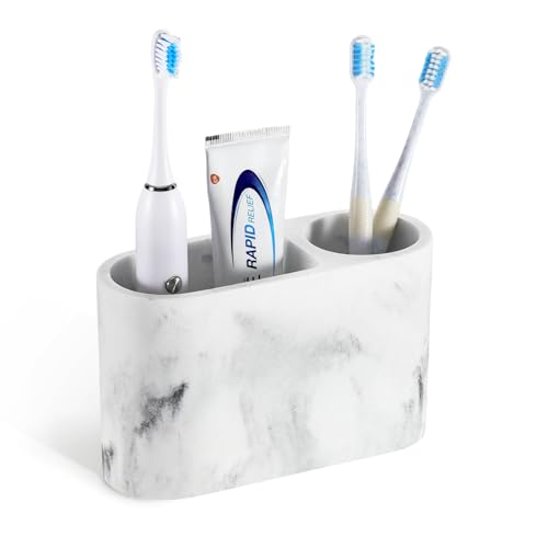 Luxspire Portaspazzolino 2 Slot, Porta Spazzolini da Denti e Dentifricio per Bagno, Organizer per Spazzolino Elettrico, Portaoggetti Portaspazzolini in Resina per Bagno, Accessori Bagno, Bianco Ghiaia