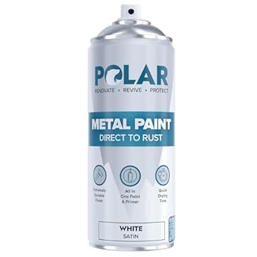 Polar Direct to Rust Satin White Metal Spray Paint - 400ml - Perfect for Metal, Wood, Furniture, Rust - Outdoor & Indoor Surfaces - Easy to Apply - 3 in 1 Primer, Undercoat & Topcoat