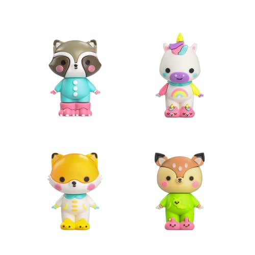 DUNDUN Pijama Party | 4 Animalitos en Pijama |Muñecos con Piezas Intercambiables | Figuras Coleccionables de Animales| 1 Brilla en la Oscuridad | Regalo para Niños | Estilo Kawaii (Pack 2)