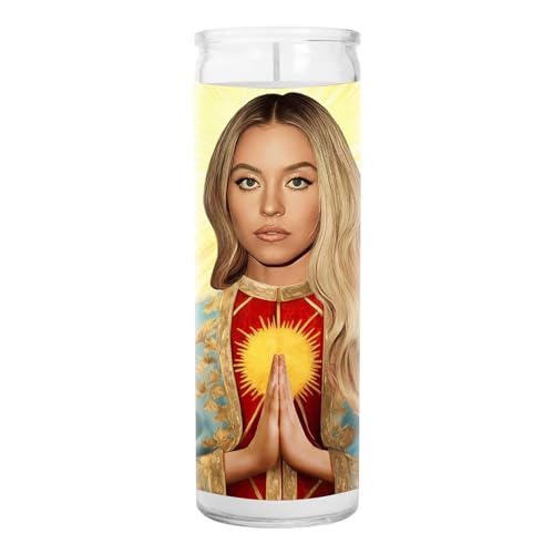 Sydney Celebrity Prayer Candle – Euphoria & Anyone But You Star Decor, White Lotus Inspired Gift, Pop Culture Saint Candle for TV and Movie Fans