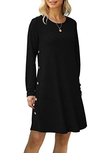 MOLERANI Robe Pull Femme Manches Longues Robe Tunique Décontractée Boutonnée avec Poches Noir XXL Cover
