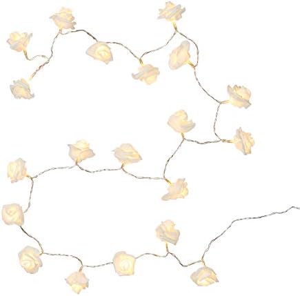 Lights4fun Indoor White Rose String Fairy Lights Battery Operated 20 Warm White LEDs 1.4m