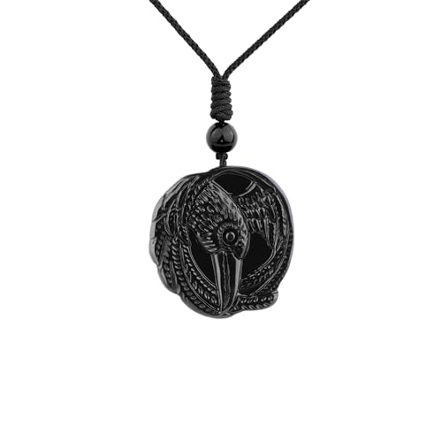 ASGIFT Black Obsidian Eagle Necklace Healing Crystal Stone Animal Talisman Protection Pendant with Adjustable Rope Eagle Neckalce Jewelry Birthday Christmas Gift for Men Women