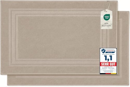 Komfortec 2 Alfombras de Baño de algodón, 50x70, 600 g/m², Absorbente y de Secado Rápido, Beige