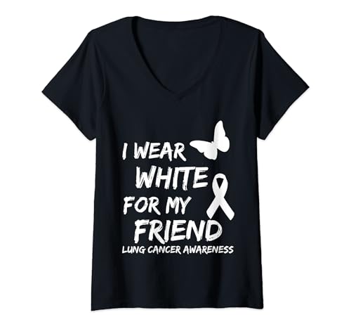 Mujer I Wear White For My Friend Lung Cancer Awareness Ribbon Camiseta Cuello V
