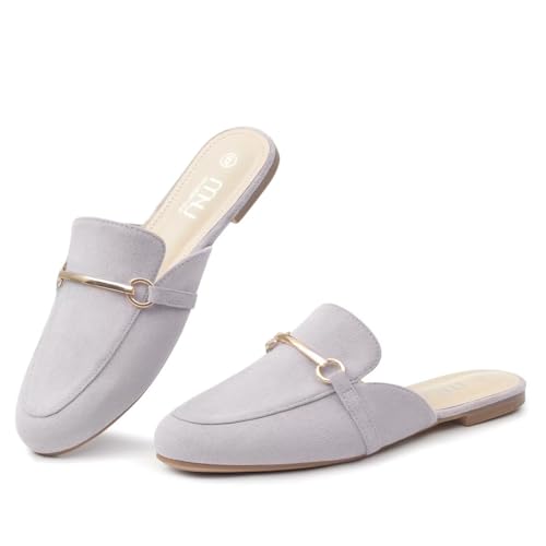 Image of MUSSHOE Gold Buckle Mules for Women - Comfortable Memory Foam Loafers, Classy Slip On Flats for Office Business Casual, Dressy Pointed Toe Shoes