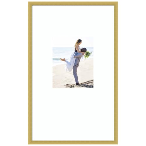 Amanti Art Picture Frame 16x26 Matted to 8x10 Photo Frame, Svelte Polished Gold Wood Framing for your Wedding Photos, Family Pictures, Diploma, Certificate, Kids Art Gift for Mom or Poster Wall Decor