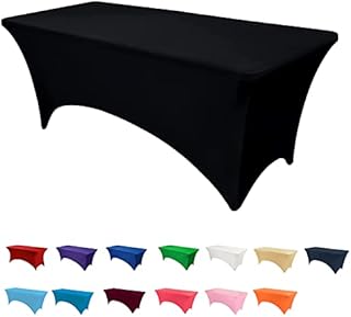 Newthinking 6ft Spandex Fitted Tablecover, Washable Rectangular Stretch Trestle Table Cloth for Banquet, Wedding Party Holiday Event (White, 6ft)