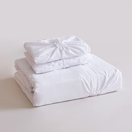 Sleepymoon Duvet Cover Set 100% Soft Microfiber All Season (Pinch Pleat White, King) 3 Piece Luxurious Pintuck Comforter Cover With Zipper & Corner Ties #TOP3