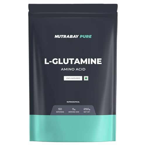 Nutrabay Pure L-Glutamine Powder 5000mg, Amino Acid - Post Workout Supplement for Muscle & Immunity Build Up - 250g, Unflavoured | 100% Authentic Supplement | No Banned Substances | Tested for Purity