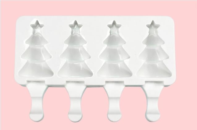 Molde de silicona para helado de árbol de Navidad de 4 cavidades, molde para paletas de chocolate, moldes para hacer paletas de hielo, herramientas