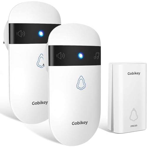 Wireless Doorbell,Self-Powered No Battery Door Bell, IP55 Waterproof Cordless Plug-in Doorbell Kit 2 Receivers, 52 Loud Chimes & 5 Level Volume (0-115dB) & 7 Colors Light for Home, Classroom, Front