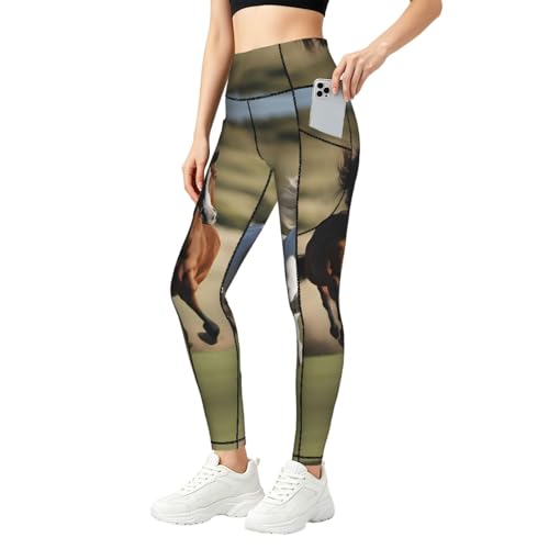 Leggings con estampado de caballos YQTGBCED y conjunto de fitness con bolsillos para mujer